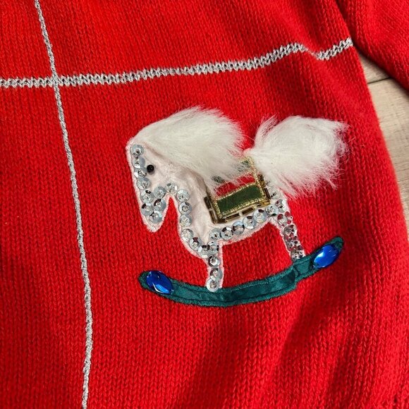 WORK IN PROGRESS BY GLADYS BAGLEY RED CHRISTMAS SWEATER SMALL WOMENS - Picture 3 of 8